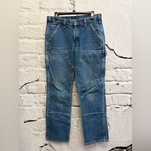 Vintage Carhartt Distressed Blue Double Knee Dungaree Carpenter Jeans Reinforced